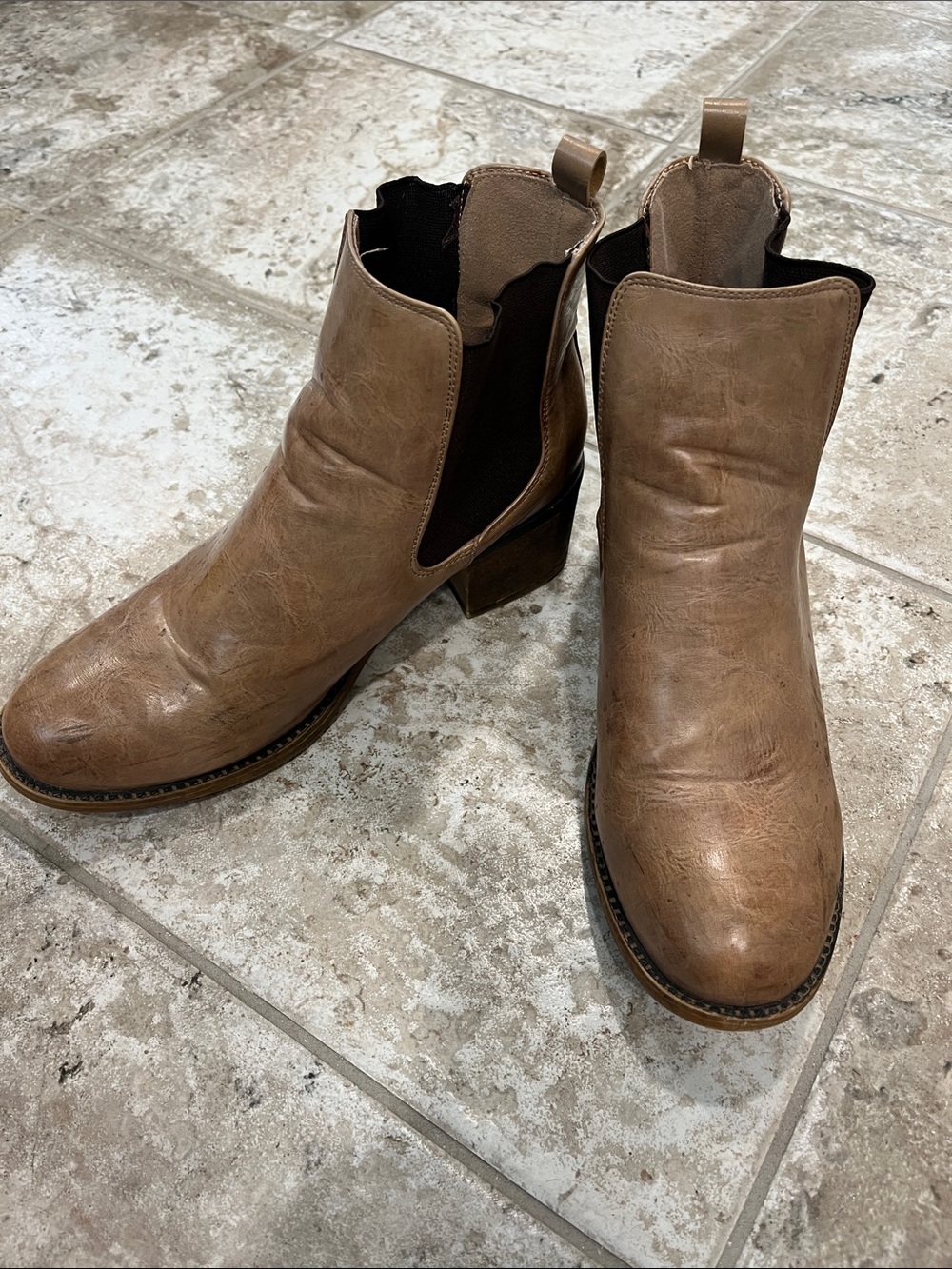 Maurices Tan Faux-Leather Ankle Booties with Block Heel